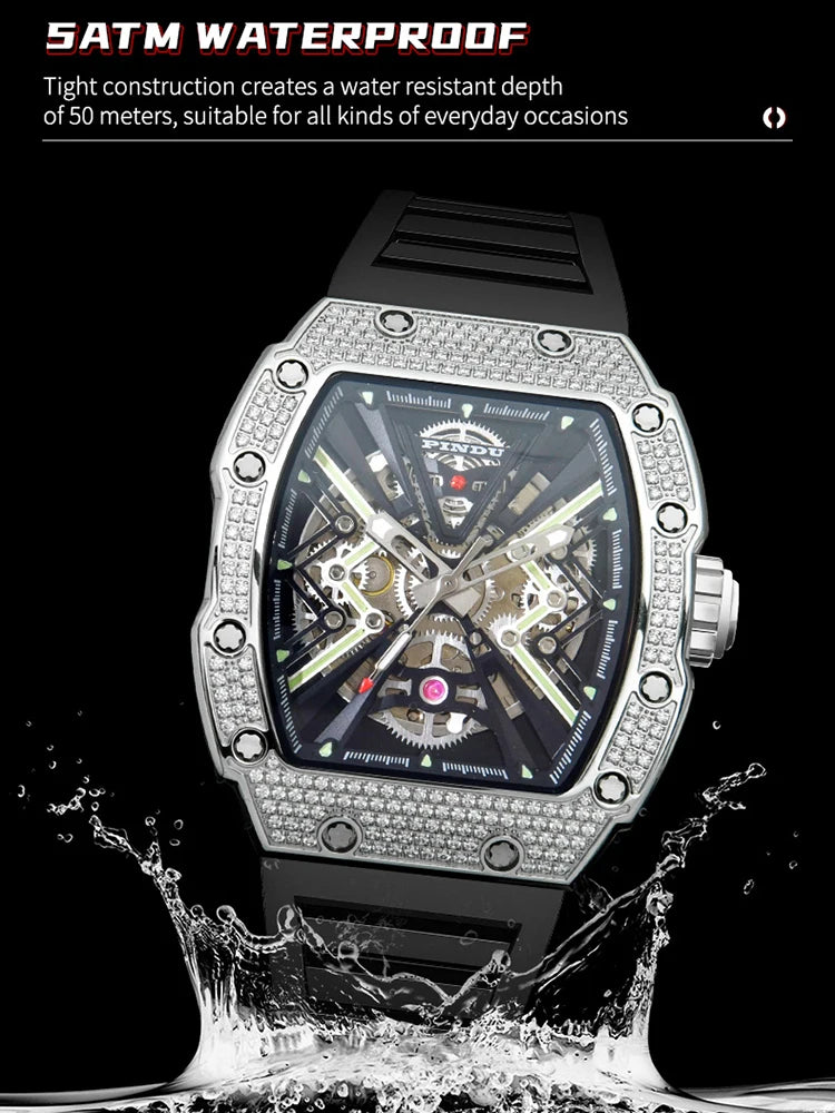 PINDU Mechanical Watch Sapphire Dial Stainless Steel Case