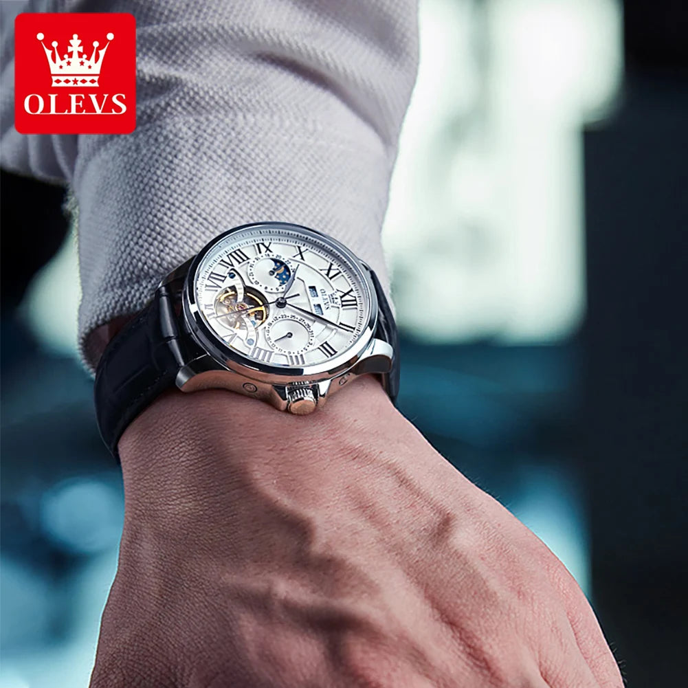 OLEVS 7013 Montre Automatique Homme Phase de Lune Étanche Luxe Montre Homme Date Acier Inoxydable Montre Mécanique