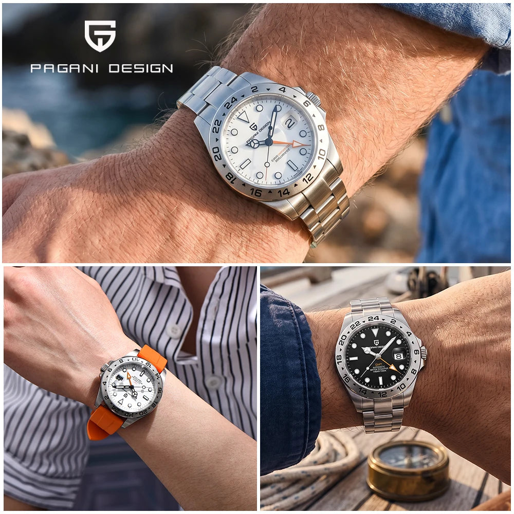 Pagani Design 2026 Nouvelle montre de plongée pour homme 42 mm saphir automatique mécanique GMT 100 m étanche PD1682