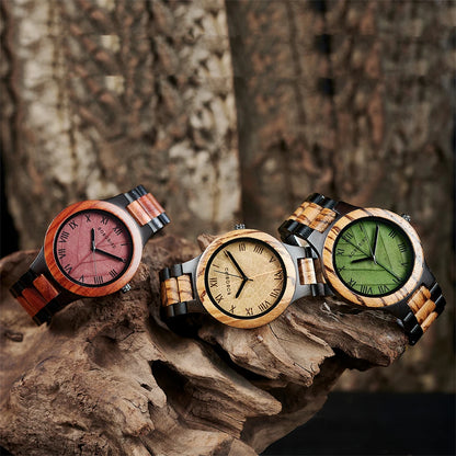 Montre en bois pour homme BOBO BIRD avec feuille véritable, montre en bois originale, montre en bois, montre fabriquée à la main, cadeau d'anniversaire pour homme
