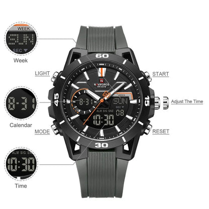 NAVIFORCE Montre Homme Double Affichage Étanche 50M Compte à Rebours Chronographe Réveil Montre-bracelet de Sport Tendance NF7135