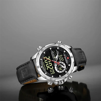 Montres originales Naviforce pour hommes 2022 Montre-bracelet pour hommes de luxe, sport et étanche avec bracelet en cuir et double affichage du calendrier