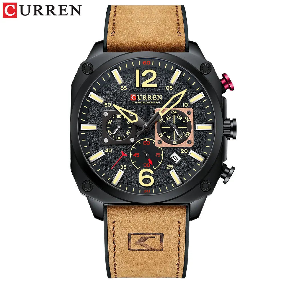CURREN 8398 Six-Hand Calendar Leather Strap Watch