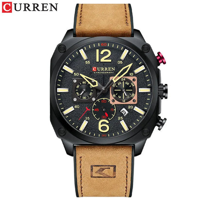 CURREN 8398 Six-Hand Calendar Leather Strap Watch