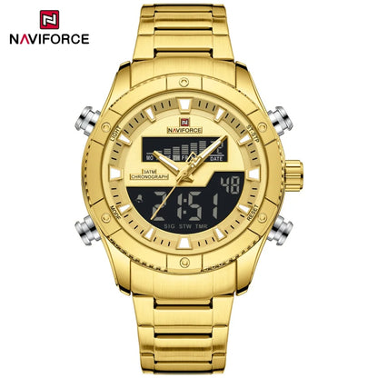 Montre NAVIFORCE Originale Neuve pour Hommes Double Affichage Heure Étanche Acier Inoxydable Multifonction Compte à Rebours Sports Réveil