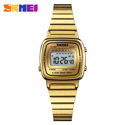 SKMEI 1901 Montre de luxe pour femmes Petit cadran numérique Chronographe Calendrier Montre étanche pour femmes Montre-bracelet Horloge Montre femme 1620
