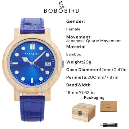 BOBO BIRD Montre Femme Bambou Légère Bracelet Cuir Véritable Montre Simple Élégante Tendance en Bois Cadeau pour Petite Amie