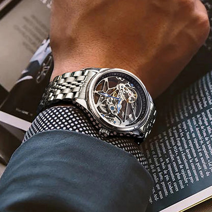 AILANG NEW Skeleton Automatic Movement Watch For Men Mechanical Luxury Black Steel Watches Mens Horloge Tourbillon 2023