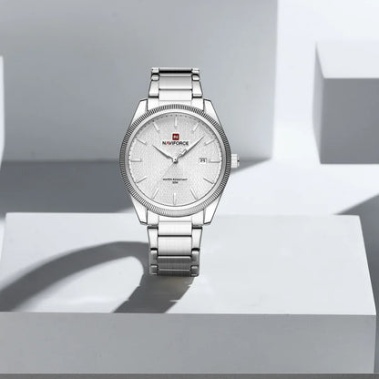 Montre tendance NAVIFORCE pour hommes, montre-bracelet à quartz de luxe pour affaires, bracelet en acier inoxydable, étanche, lumineuse, avec calendrier