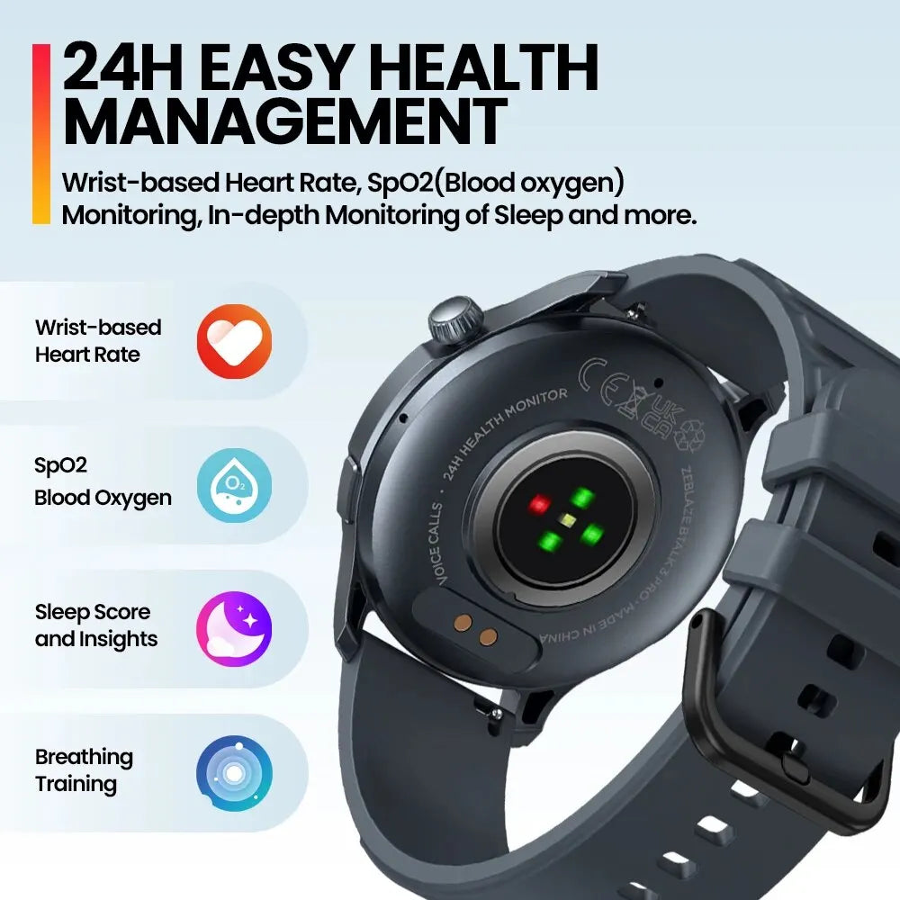 Nouvelle montre connectée Zeblaze Btalk 3 PRO avec écran AMOLED de 1,43", appels téléphoniques Bluetooth, suivi de la santé et de la forme physique