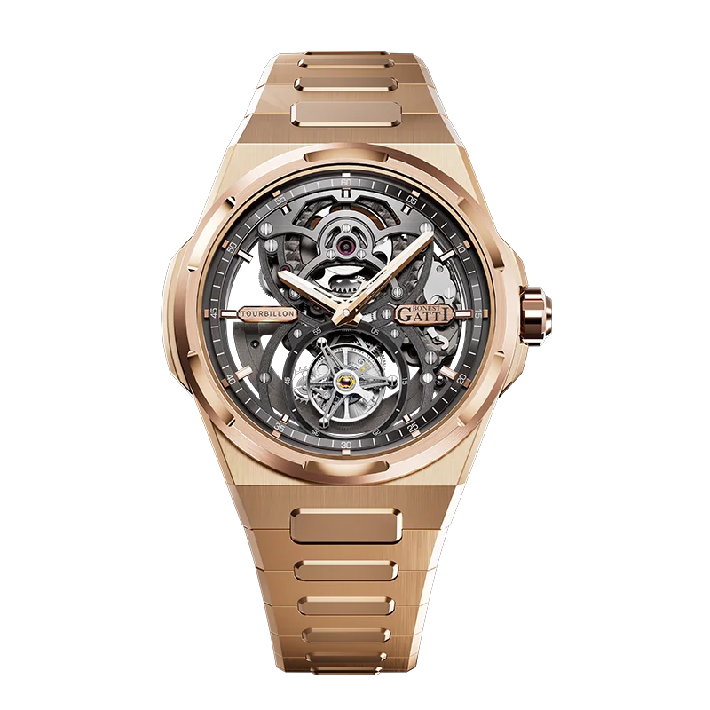 BONEST GATTI Nouvelle montre homme série Infinite Tourbillon Automatique Squelette Bracelet Acier Inoxydable