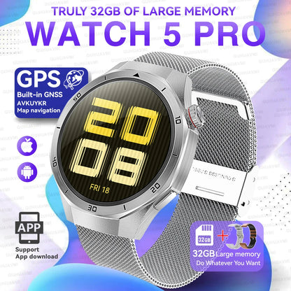 Montre connectée 2026 nouvelle Watch 5 Pro GPS Navigation cartographique 32 Go de mémoire Lecture vidéo et musique Appel NFC Alliage de titane Étanche pour homme