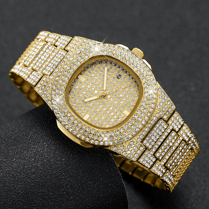 Full Diamond Stainless Steel Watch with Calendar 40mm