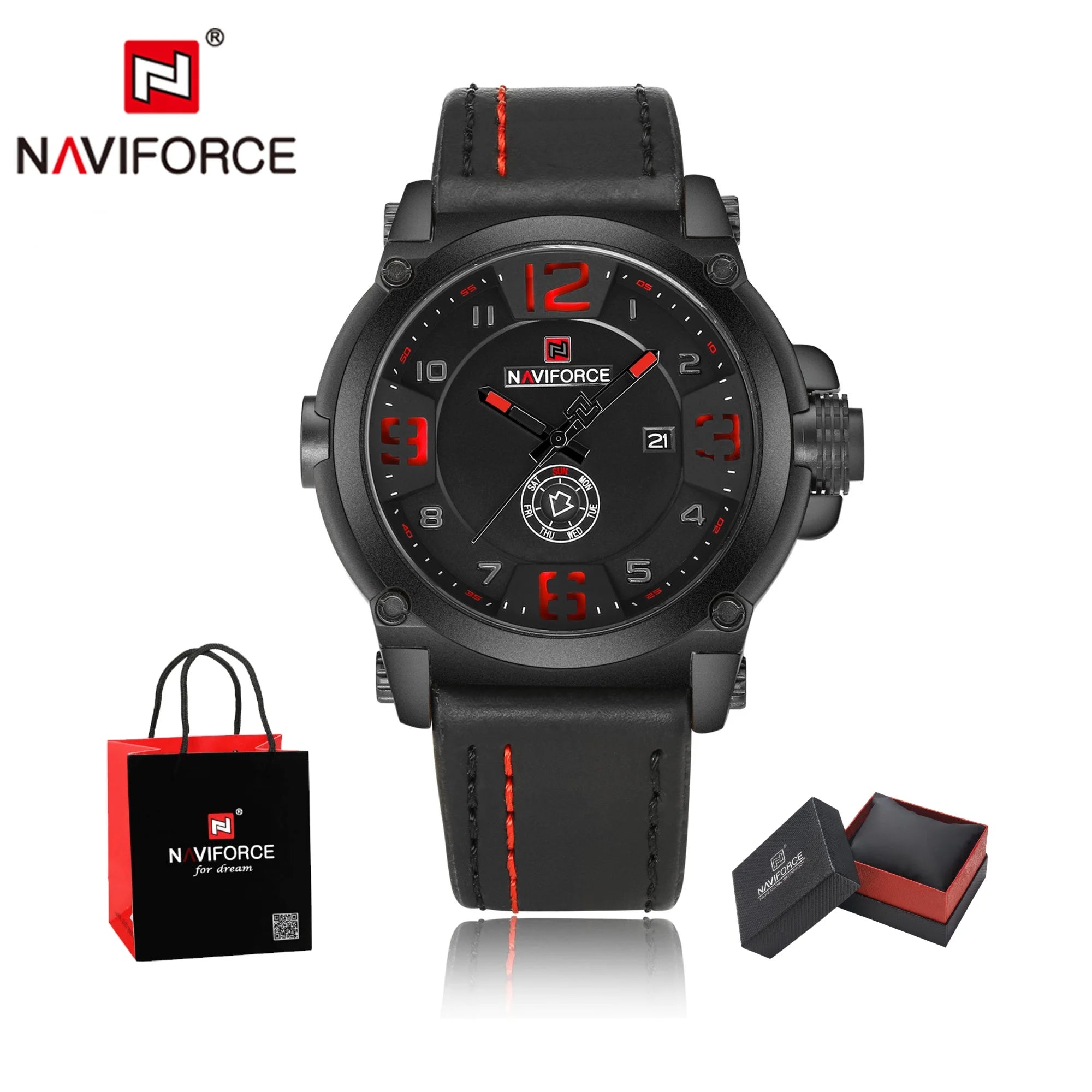 NAVIFORCE NF9099 Military Leather Quartz Watch Male Waterproof Clock Boy Sports Watches
