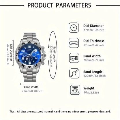Montre à quartz pour hommes tendance 4pcs/1pcs - bracelet en acier inoxydable, boîtier rond en alliage de zinc, sports électroniques