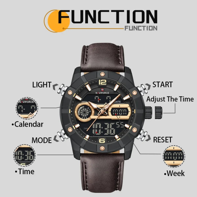 Montre Homme NAVIFORCE Tendance Sport Étanche Alarme Compte à Rebours Affichage Calendrier Automatique Marque de Luxe Montre Quartz Originale Homme