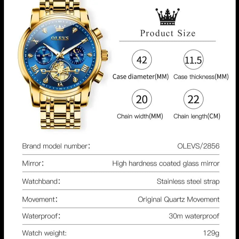 OLEVS Classic Multifunctional Flywheel Moon Phase Watch