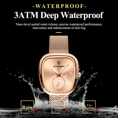POEDAGAR Montre Femme Luxe Marque Étanche Acier Inoxydable Maille Montres Femme Mode Élégante Quartz Montre-Bracelet Femme Reloj