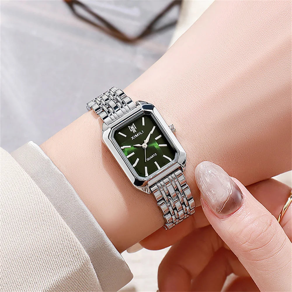Montres de Luxe pour Femmes, Montre-Bracelet de Forme Rectangulaire en Acier, à Quartz, Reloj Mujer, Relogio Feminino, Cadeau pour Fille