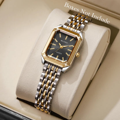 Montres Femme Rectangle Mode Bracelet Acier Dames Montre-Bracelet à Quartz Reloj Mujer Fille Horloge Cadeau (Sans boîte)