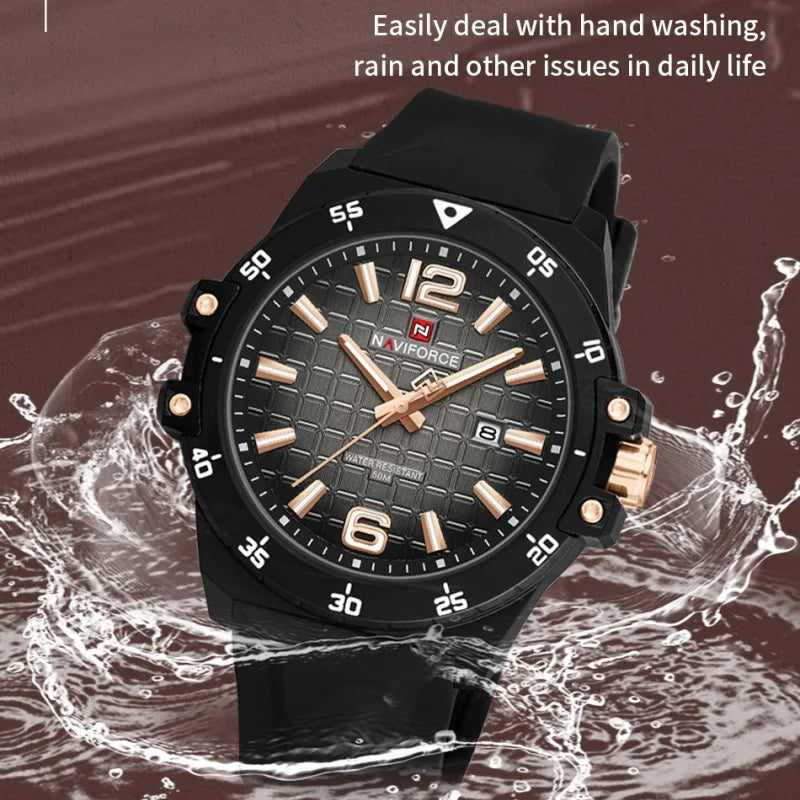 Nouvelle montre homme NAVIFORCE, style mode, mouvement à quartz de luxe, bracelet sport en silicone, étanche et lumineuse, cadeau pour homme