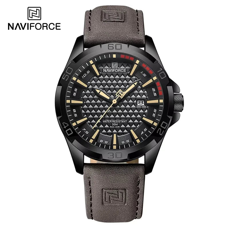 Montre-bracelet à quartz décontractée NAVIFORCE pour homme, style militaire, avec calendrier, étanche, en cuir, pour homme d'affaires, Relogio Masculino