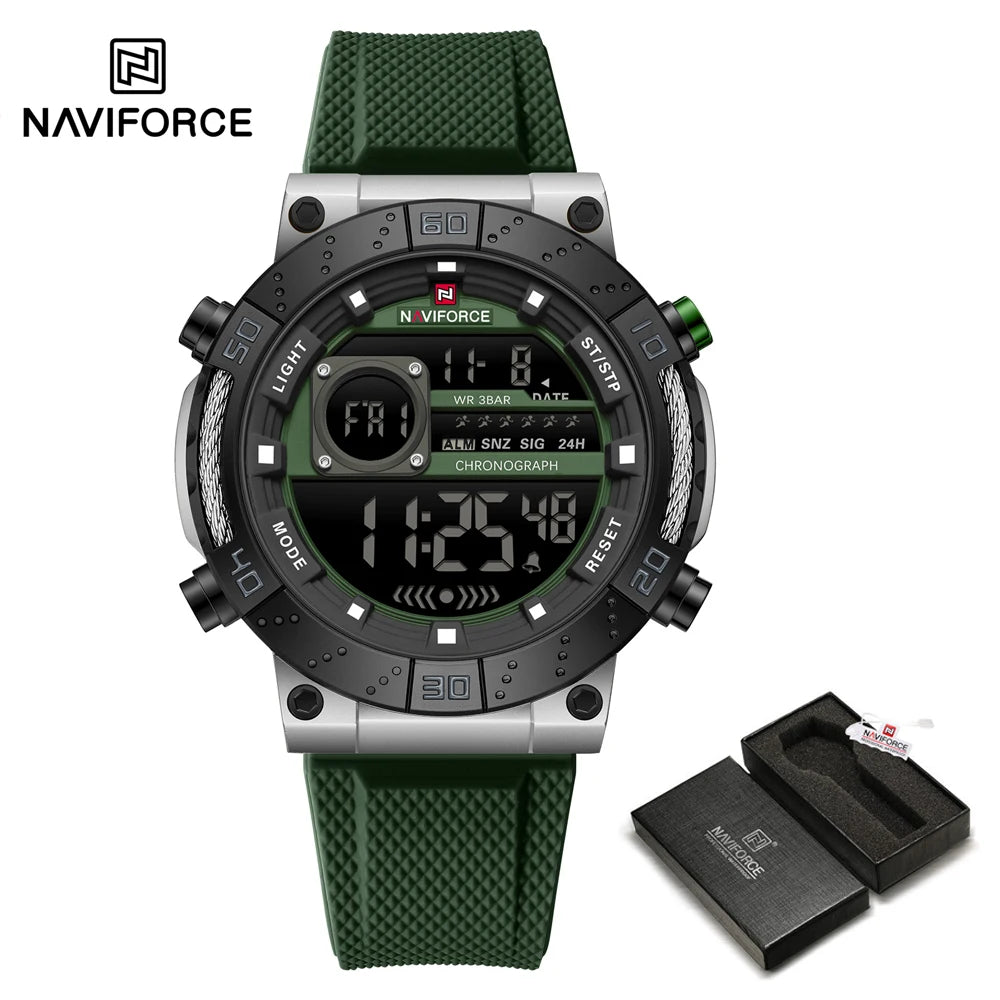 NAVIFORCE – Montres militaires pour hommes, à quartz numérique, en silicone, chronographe, étanche, avec affichage de la date