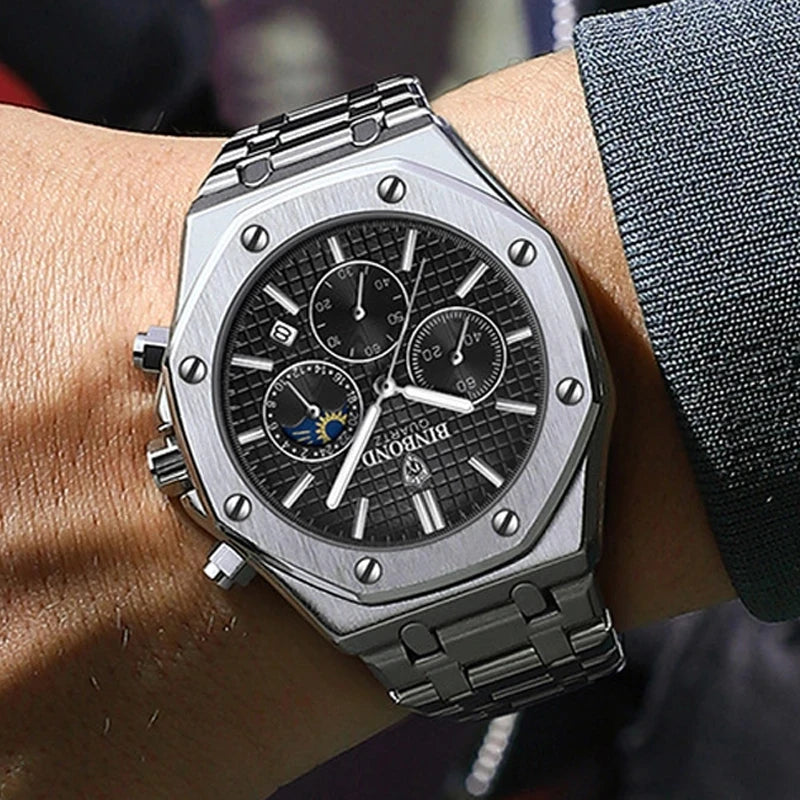 BINBOND 0161 Luminous Chronograph Stainless Steel Watch