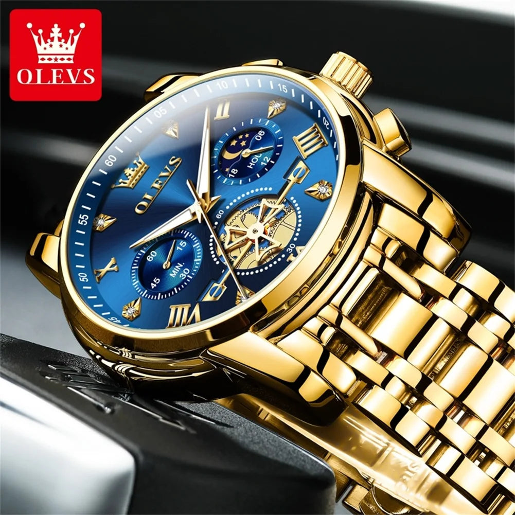 OLEVS Classic Multifunctional Flywheel Moon Phase Watch