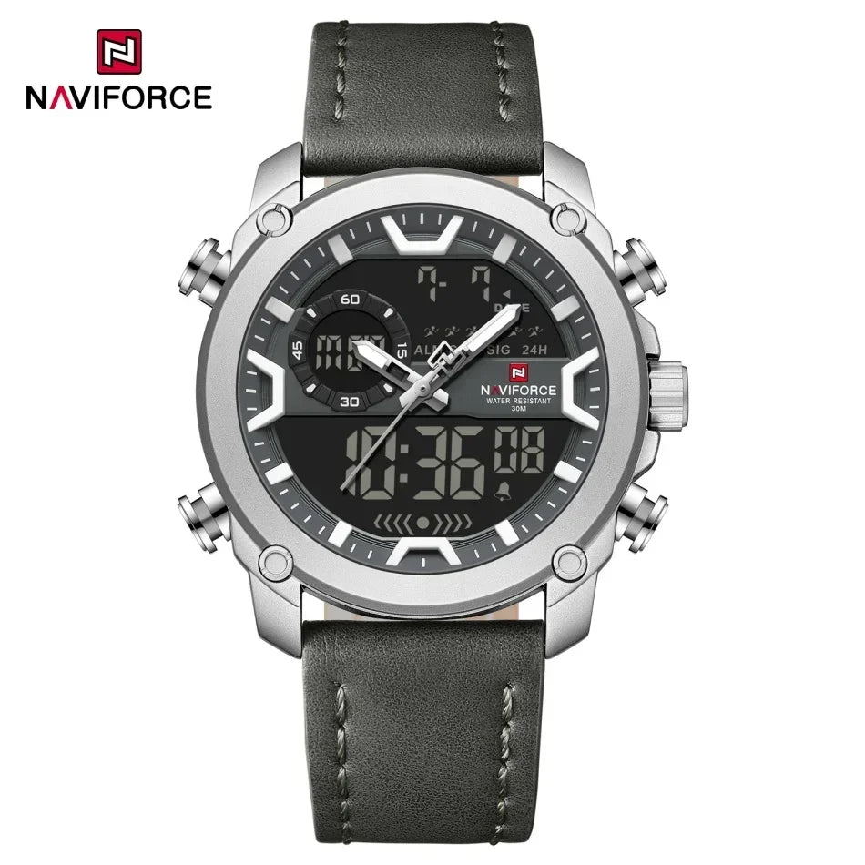 Montres Homme NAVIFORCE Montre-Bracelet Quartz Sport Double Affichage Décontracté Mode Alarme Bracelet Véritable Homme Étanche 30m
