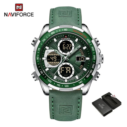 2025 NAVIFORCE Sport Watches for Men Strong Luminous Dual Display Waterproof Quartz Genuine Leather Wristwatch Relogio Masculino