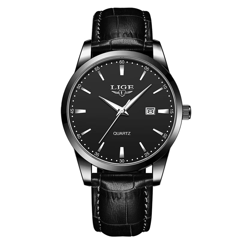 Montre LIGE Bracelet en cuir Mode Montres Homme Quartz Militaire Montres-bracelets