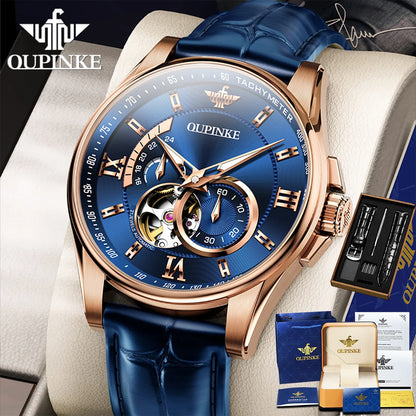 OUPINKE 3222  Original Automatic Men's Watch Genuine Leather Strap 5Bar Waterproof Japan Movement Gentleman Business Wristwatch