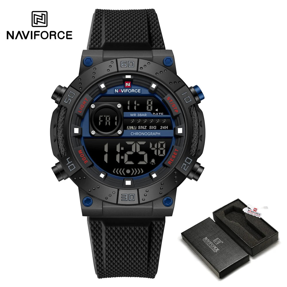 NAVIFORCE – Montres militaires pour hommes, à quartz numérique, en silicone, chronographe, étanche, avec affichage de la date