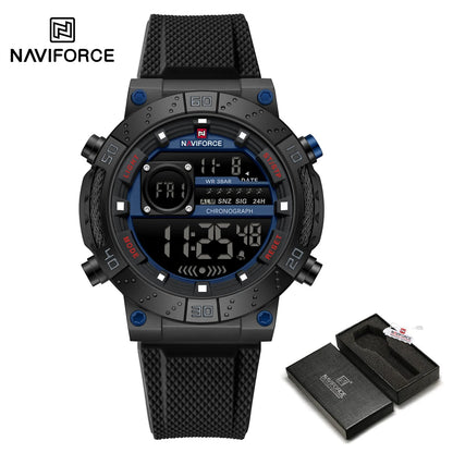NAVIFORCE – Montres militaires pour hommes, à quartz numérique, en silicone, chronographe, étanche, avec affichage de la date