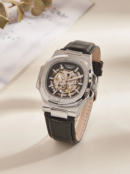 Men automatic watch waterproof outdoors simple luxury mechanical watches wholesale skeleton leather leisure mens watch gift