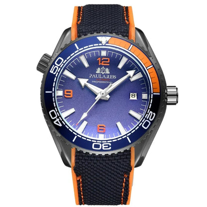 Automatic Mens Watch Mechanical Self Wind Movement Canvas Rubber Strap Orange Blue Red Luxury Fashion Watches