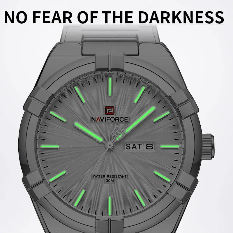 Montre bracelet à quartz pour homme de la marque NAVIFORCE, en acier inoxydable, étanche, horloge de luxe tendance et professionnelle NF9218