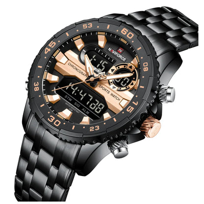 Montre homme NAVIFORCE de marque mode noir or, montres-bracelets de luxe à quartz, sport, étanche, bracelet en acier inoxydable NF9234