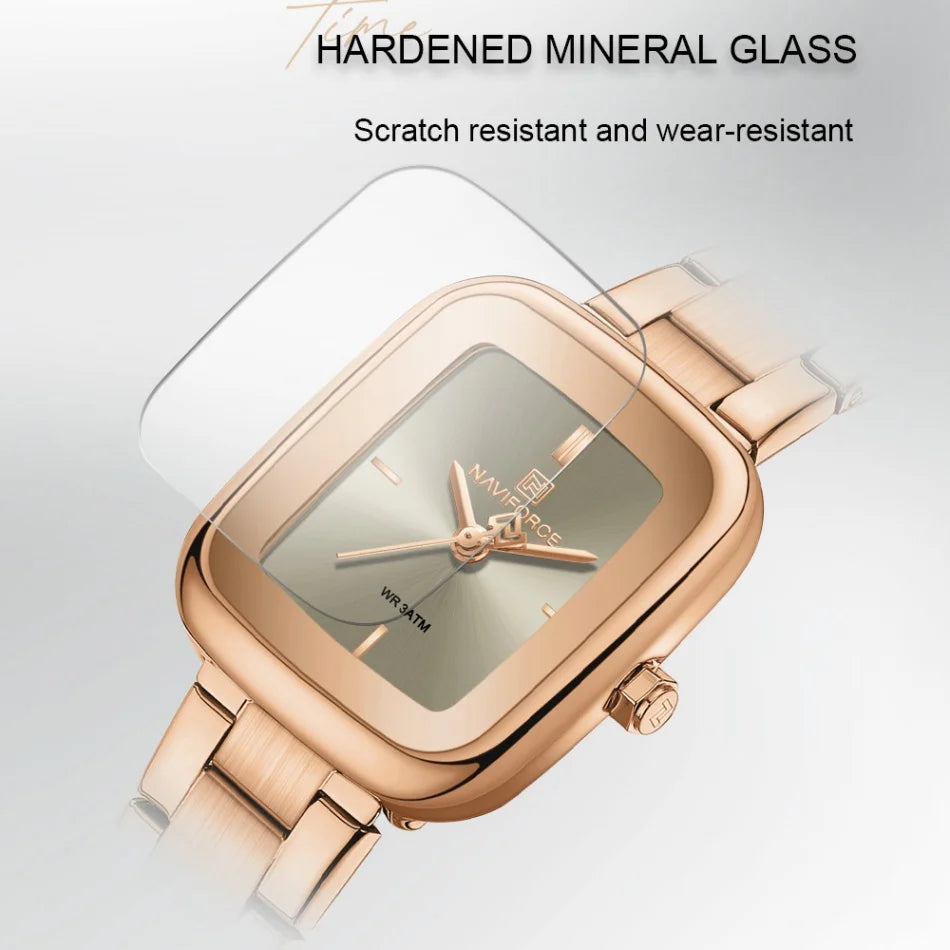 Montre-bracelet NAVIFORCE NF5075 décontractée pour femme avec bracelet en acier inoxydable résistant