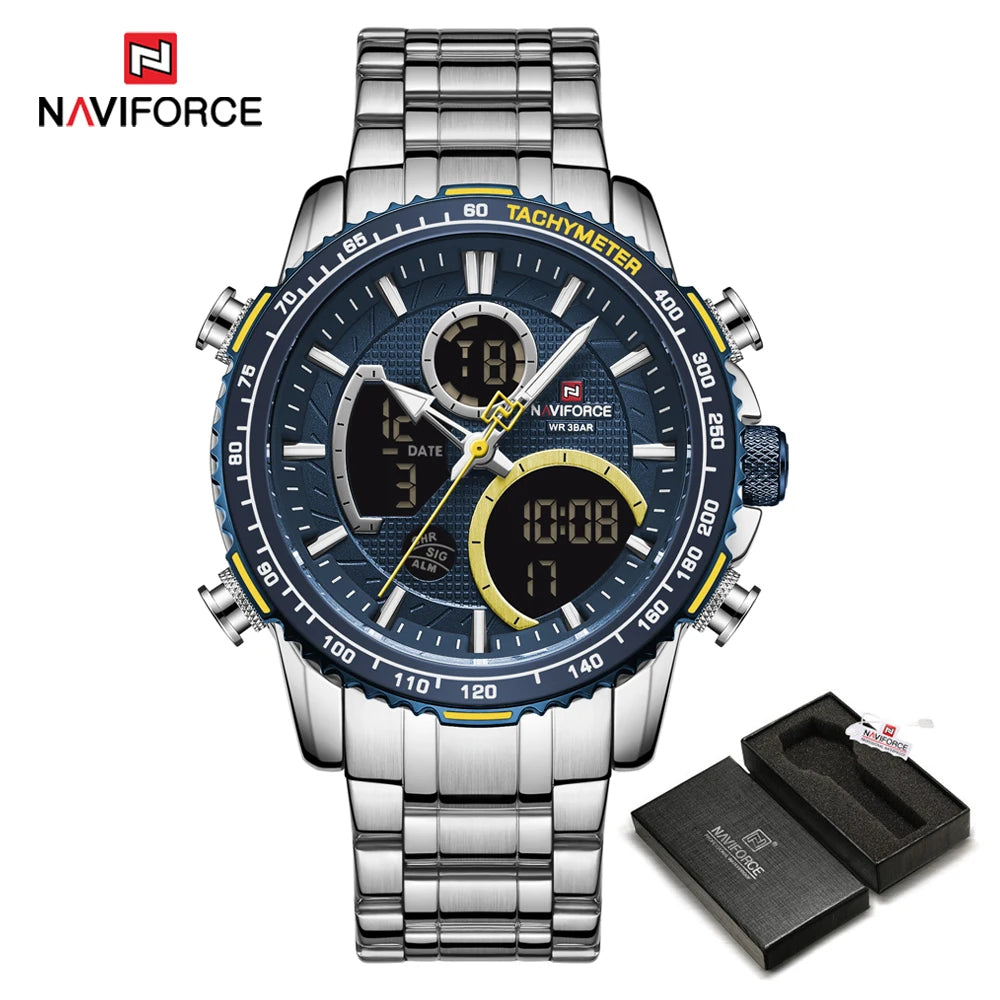 NAVIFORCE 2025 Nouvelle Montre Sport Homme Luxe Originale Montre-Bracelet en Acier Inoxydable Hommes Double Affichage Militaire Montres Étanche