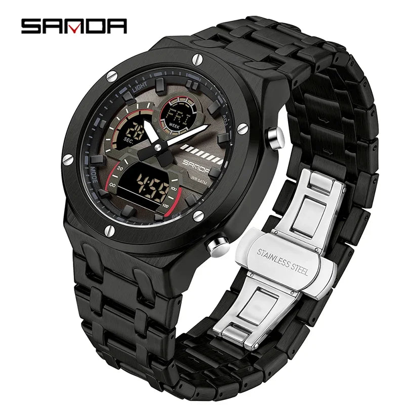 SANDA Multifunction Chronograph LED Stainless Steel Watch