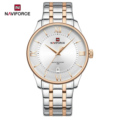 NAVIFORCE Nouvelle Montre à Quartz pour Homme avec Bracelet en Acier Inoxydable, Calendrier, Modèle Business Décontracté, Étanche et Antichoc