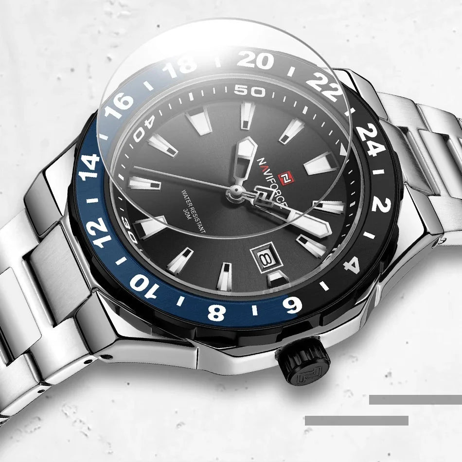 NAVIFORCE – Montre de luxe sportive à quartz, lumineuse, avec calendrier, pour homme, en acier inoxydable, étanche, Relogio Masculino