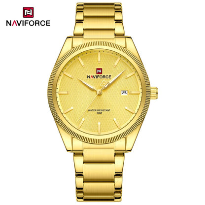 Montre tendance NAVIFORCE pour hommes, montre-bracelet à quartz de luxe pour affaires, bracelet en acier inoxydable, étanche, lumineuse, avec calendrier