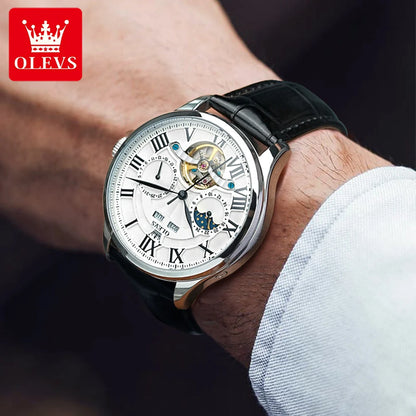 OLEVS 7013 Montre Automatique Homme Phase de Lune Étanche Luxe Montre Homme Date Acier Inoxydable Montre Mécanique