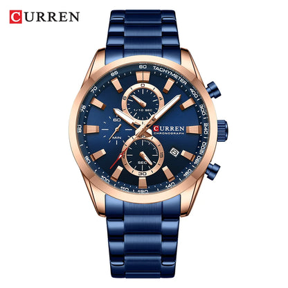 CURREN Montre Sport Chrono à Quartz pour Homme - Bracelet en Acier Inoxydable et Cadran Multifonction