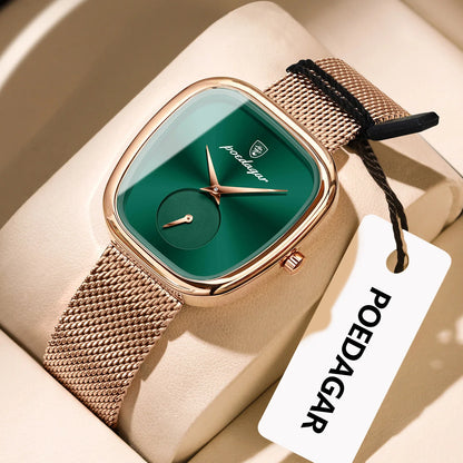 POEDAGAR Montre Femme Luxe Marque Étanche Acier Inoxydable Maille Montres Femme Mode Élégante Quartz Montre-Bracelet Femme Reloj