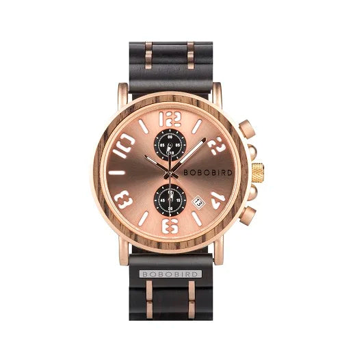 Montre en Bois de Luxe Marque Homme BOBO BIRD relogio masculino Chronographe Militaire reloj madera Cadeau pour Père Fils Mari