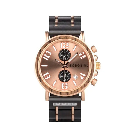 Montre en Bois de Luxe Marque Homme BOBO BIRD relogio masculino Chronographe Militaire reloj madera Cadeau pour Père Fils Mari